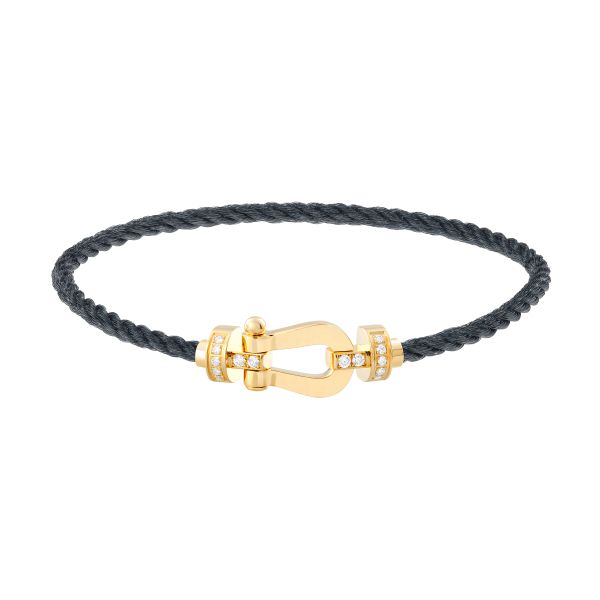 Bracelet Fred Force 10 moyen modèle en or jaune, diamants et câble gris orage