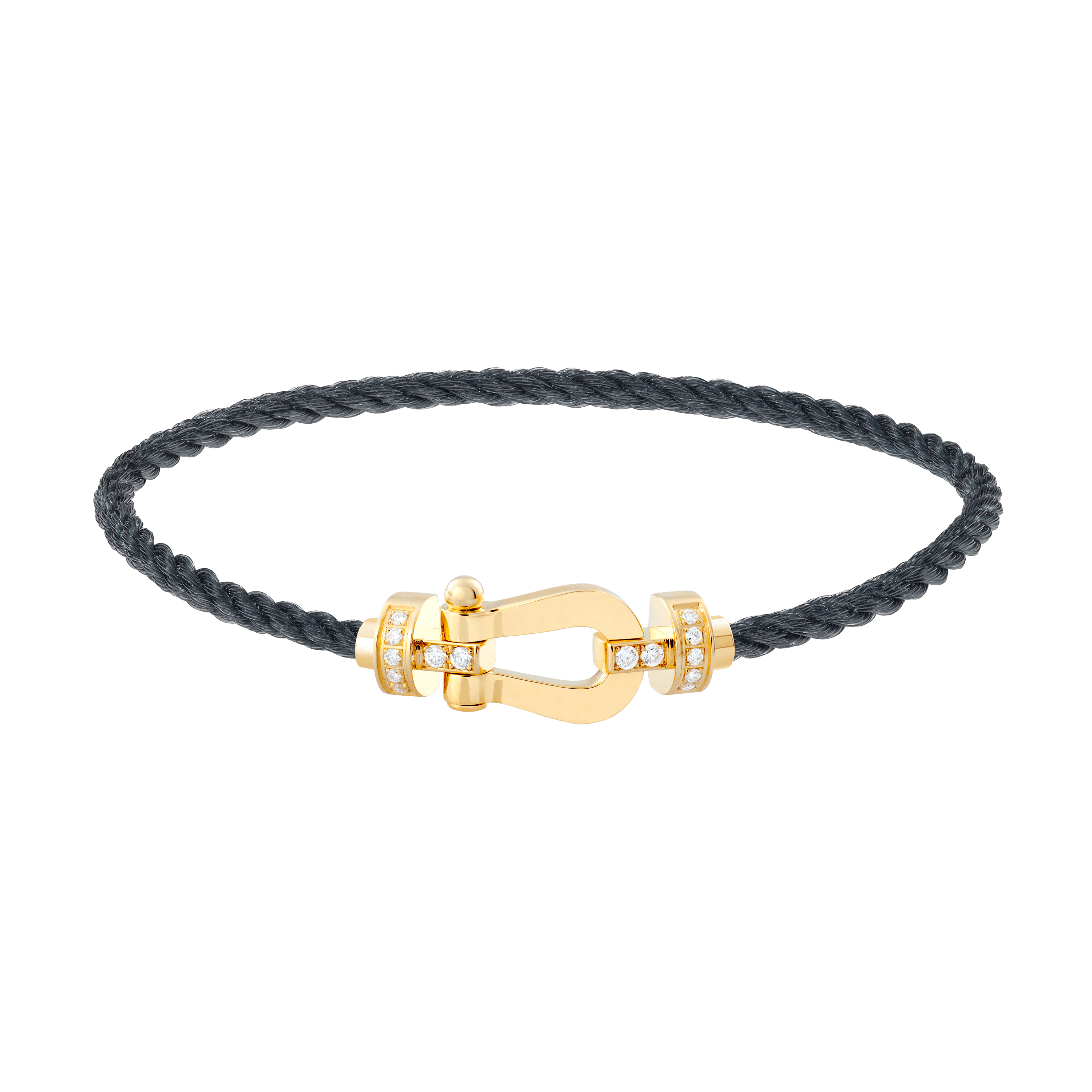 Bracelet Fred Force 10 moyen modèle en or jaune, diamants et câble gris orage
