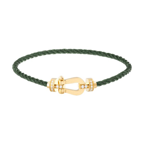 Fred Force 10 bracelet medium model in yellow gold, diamonds and khaki cable