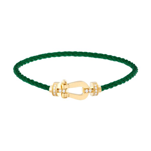 Bracelet Fred Force 10 moyen modèle en or jaune, diamants et câble vert émeraude