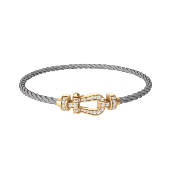 Bracelet Fred Force 10 moyen modèle en or jaune, pavage diamants et câble acier