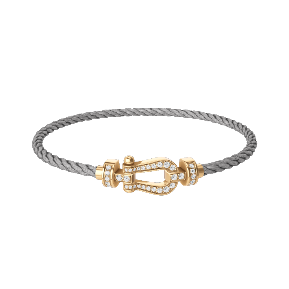 Bracelet Fred Force 10 moyen modèle en or jaune, pavage diamants et câble acier