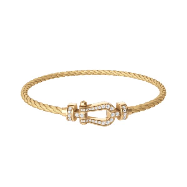 Fred Force 10 bracelet, medium model in yellow gold with diamond pavement