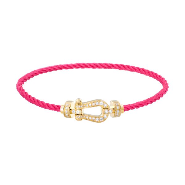 Bracelet Fred Force 10 moyen modèle en or jaune, pavage diamants et câble bois de rose