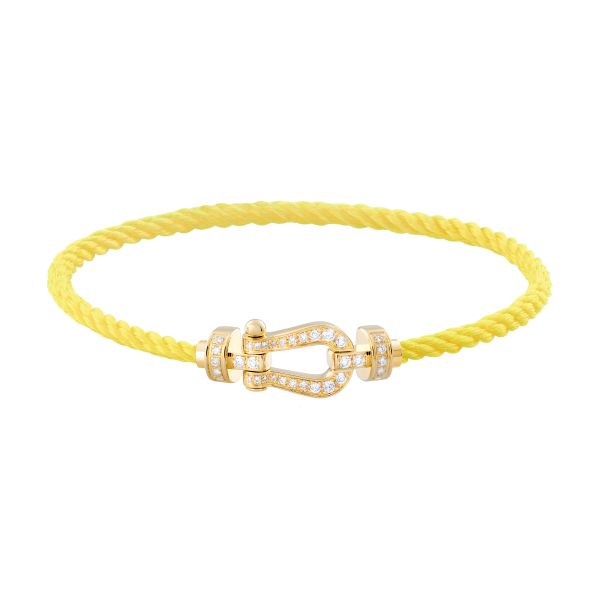 Fred Force 10 bracelet, medium model in yellow gold, diamond-paved and fluorescent yellow cable