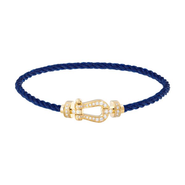 Fred Force 10 bracelet medium model in yellow gold, diamond-paved and navy blue cable