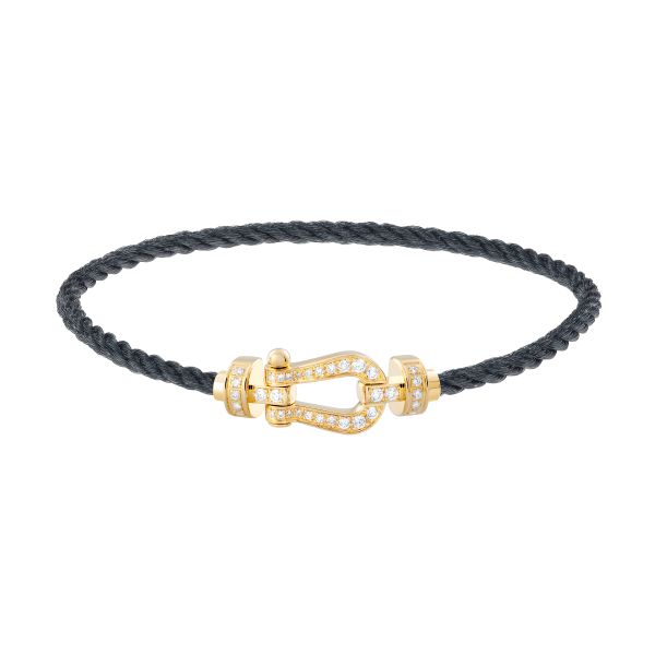 Bracelet Fred Force 10 moyen modèle en or jaune, pavage diamants et câble gris orage