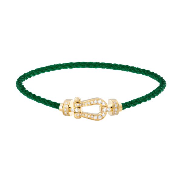 Fred Force 10 bracelet, medium model in yellow gold, diamond-paved and emerald green cable
