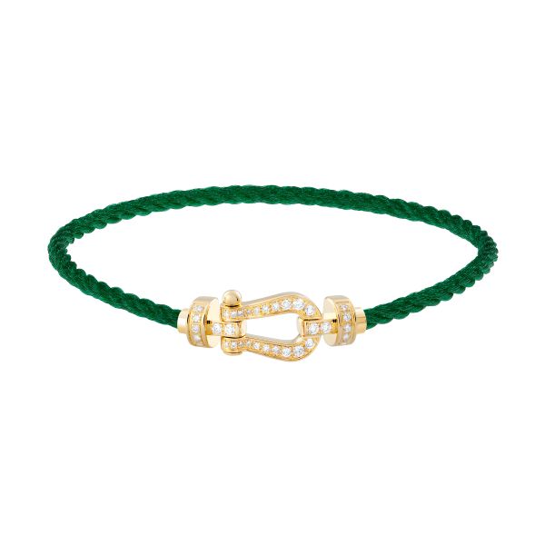 Fred Force 10 bracelet, medium model in yellow gold, diamond-paved and emerald green cable