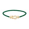 Fred Force 10 bracelet, medium model in yellow gold, diamond-paved and emerald green cable