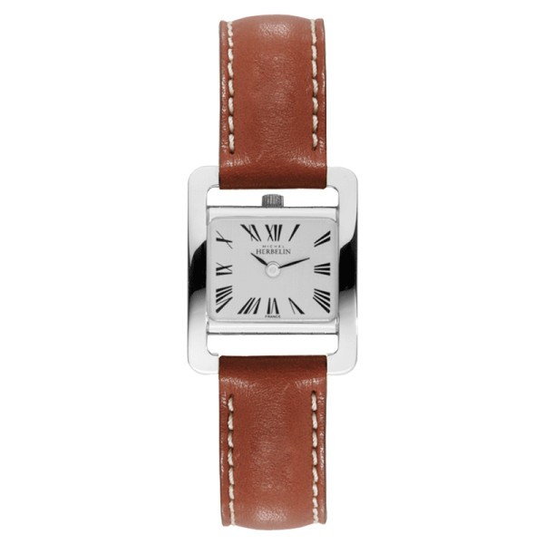 Montre Michel Herbelin 5ème Avenue quartz cadran blanc bracelet cuir marron - SOLDAT