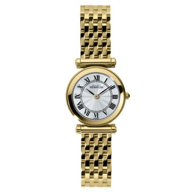 Montre Michel Herbelin Antarès quartz cadran blanc chiffres romains bracelet acier PVD or jaune 29 mm