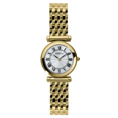 Montre Michel Herbelin Antarès quartz cadran blanc chiffres romains bracelet acier PVD or jaune 29 mm