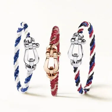 Fred Force 10 large model bracelet in white gold and white and blue cable
