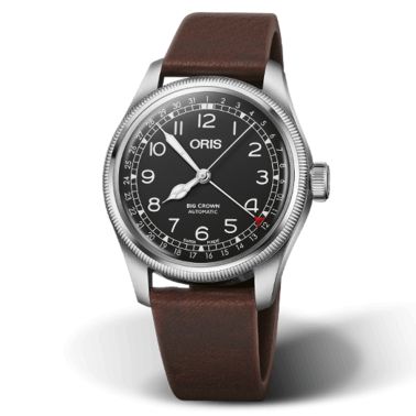 Montre Oris Big Crown Pointer Date Waldenburgerbahn automatique cadran noir bracelet cuir 40 mm