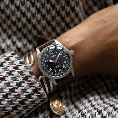 Montre Oris Big Crown Pointer Date Waldenburgerbahn automatique cadran noir bracelet cuir 40 mm