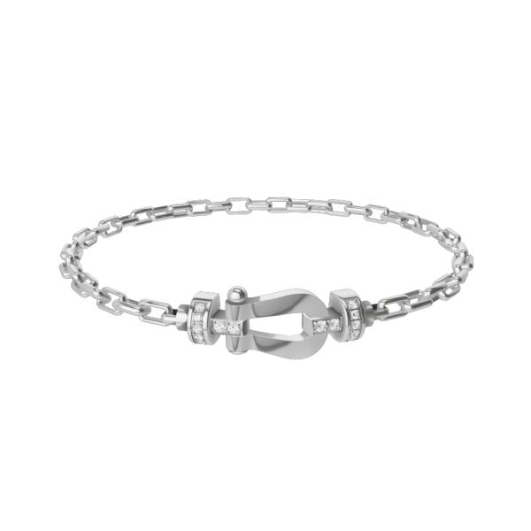 Bracelet Fred Force 10 moyen modèle en or blanc, diamants et câble maillons