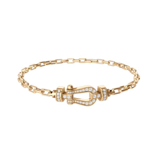 Fred Force 10 medium model bracelet in yellow gold, diamond paved and Cable links