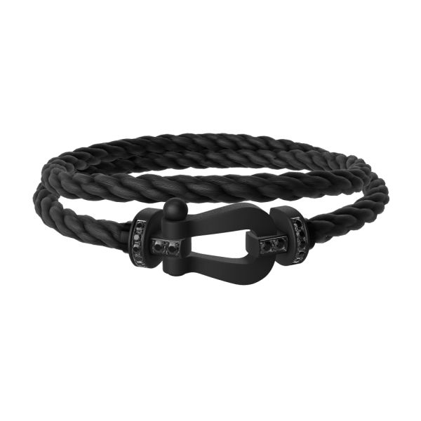 Fred Force 10 large model bracelet in black titanium, diamonds and double-link cable