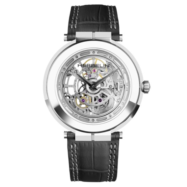 Herbelin Newport Slim Mechanical Skeleton watch mechanical skeleton dial leather strap 42 mm