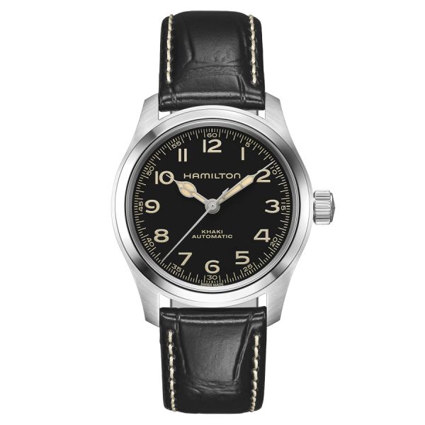 Montre Hamilton Khaki Field Murph automatique cadran noir bracelet cuir noir 38 mm H70405730