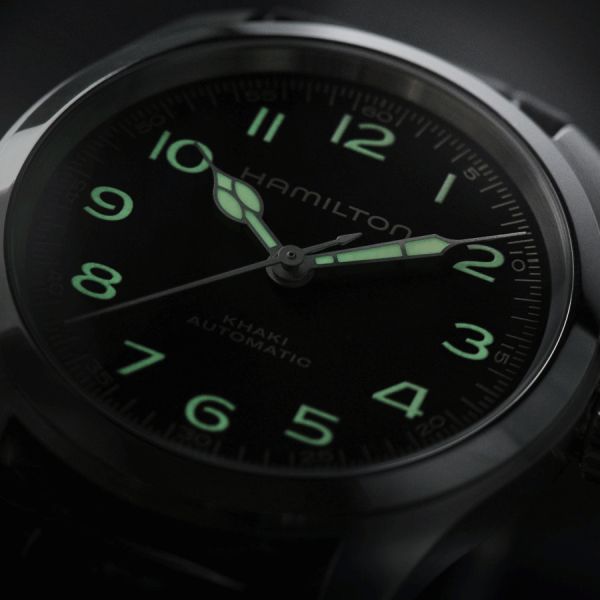 Montre Hamilton Khaki Field Murph automatique cadran noir bracelet cuir noir 38 mm H70405730
