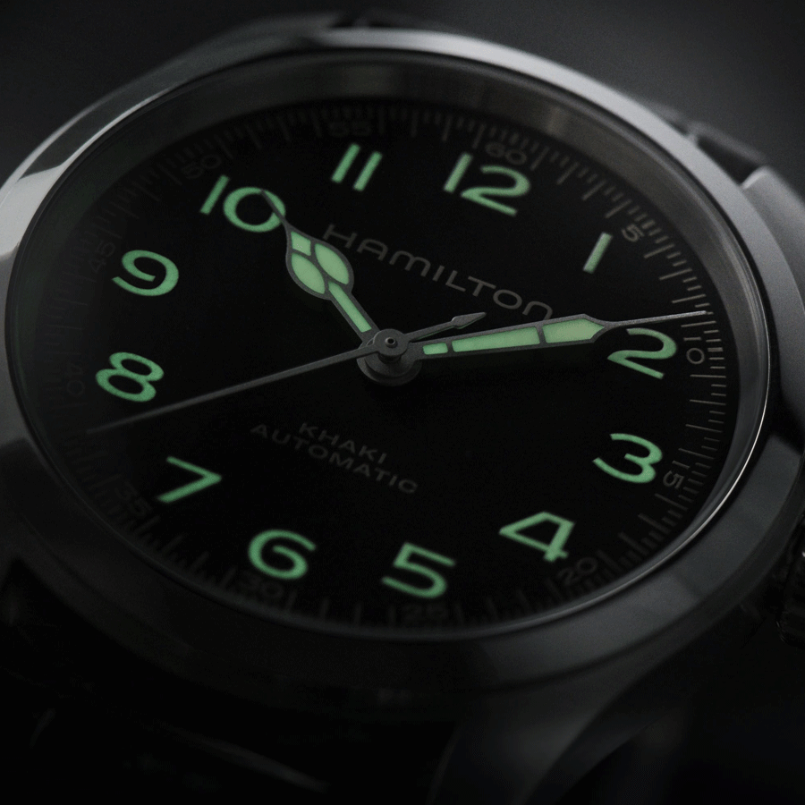 Montre Hamilton Khaki Field Murph automatique cadran noir bracelet cuir noir 38 mm H70405730