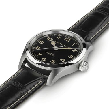 Montre Hamilton Khaki Field Murph automatique cadran noir bracelet cuir noir 38 mm H70405730