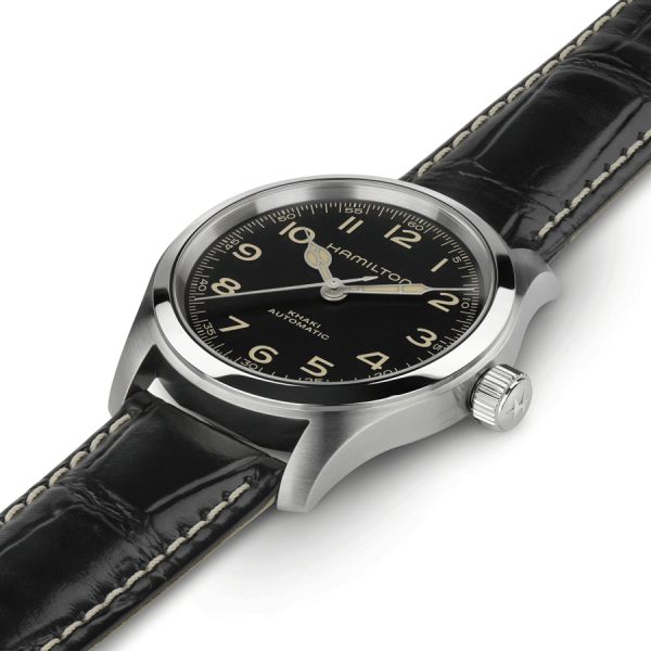 Montre Hamilton Khaki Field Murph automatique cadran noir bracelet cuir noir 38 mm H70405730