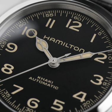 Hamilton Khaki Field Murph automatic watch black dial black leather strap 38 mm H70405730