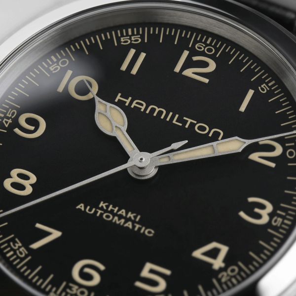 Hamilton Khaki Field Murph automatic watch black dial black leather strap 38 mm H70405730