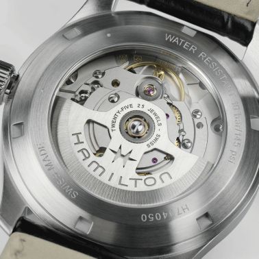 Hamilton Khaki Field Murph automatic watch black dial black leather strap 38 mm H70405730