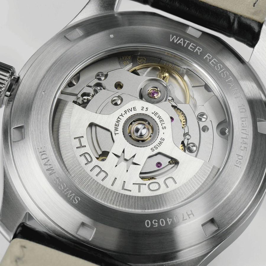 Hamilton Khaki Field Murph automatic watch black dial black leather strap 38 mm H70405730