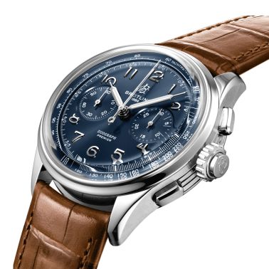 Montre Breitling Premier B15 Automatique Duograph 42 cadran bleu bracelet cuir croco brun 42 mm AB1510171C1P1