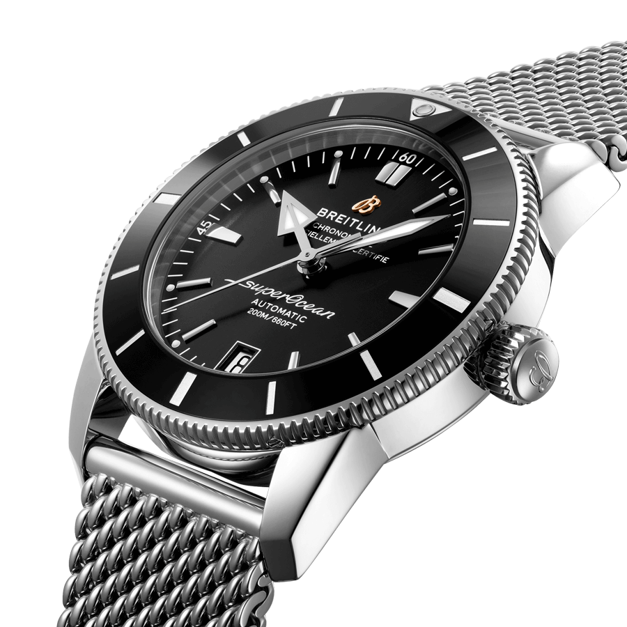 Montre Breitling Superocean Heritage II B20 automatique cadran noir bracelet maille milanaise 42 mm