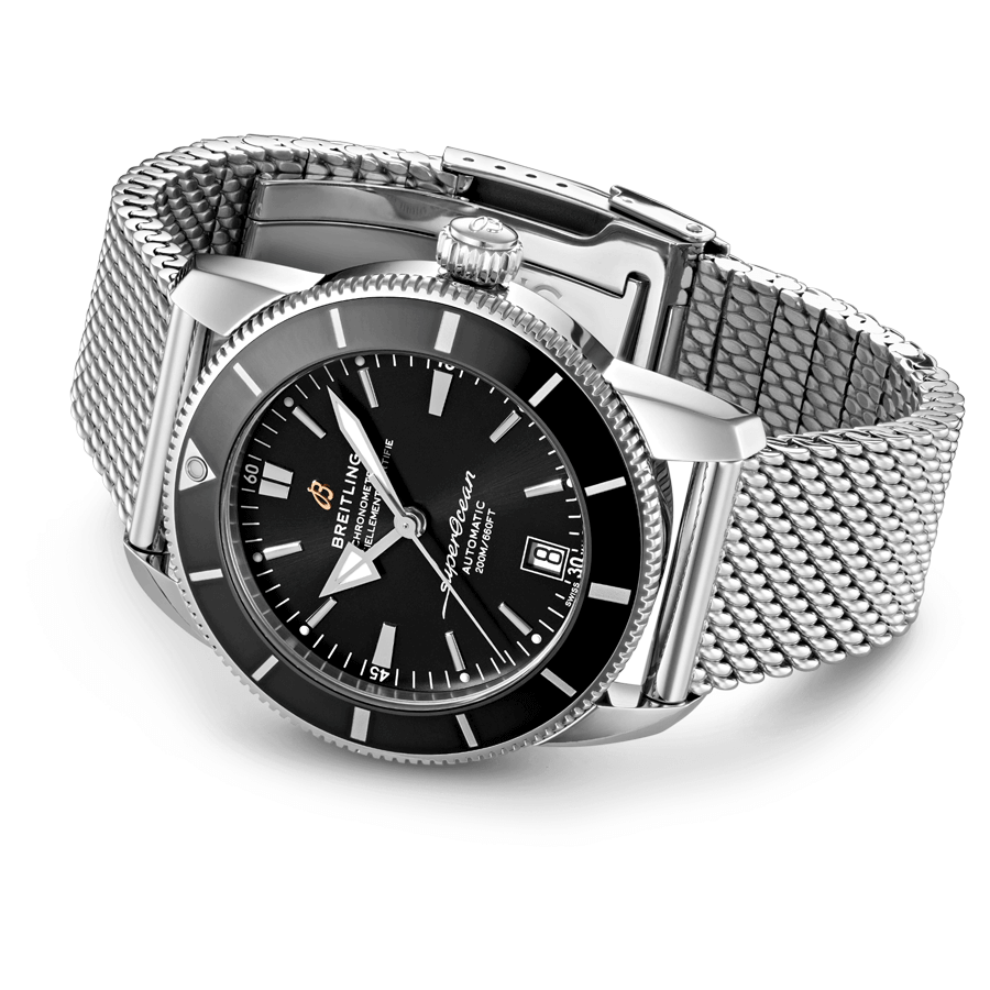 Montre Breitling Superocean Heritage II B20 automatique cadran noir bracelet maille milanaise 42 mm