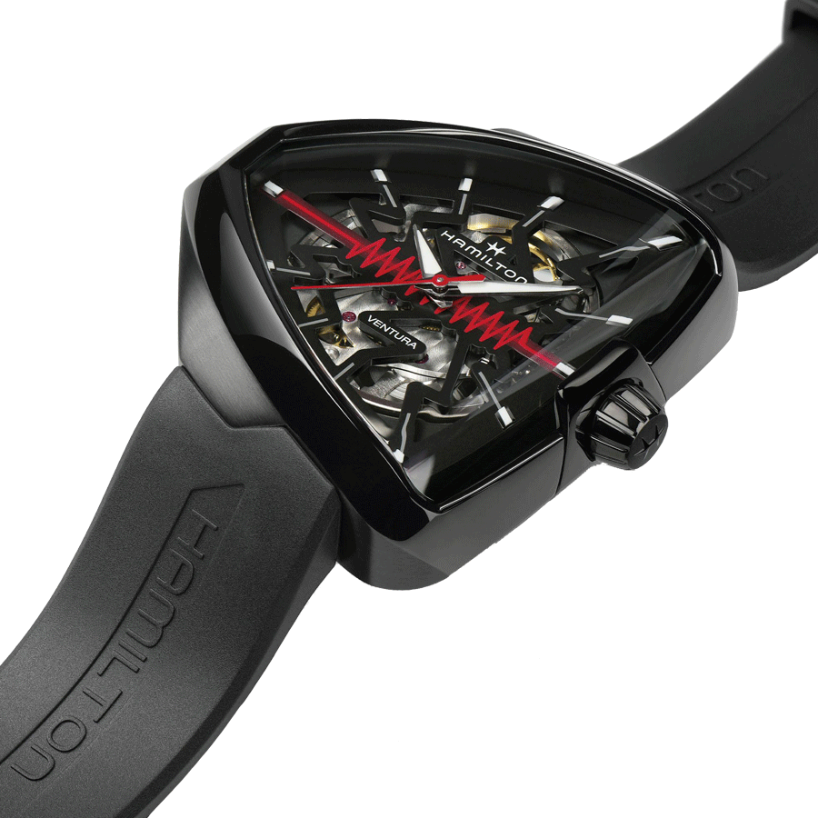 Montre Hamilton Ventura Elvis80 Skeleton automatique bracelet caoutchouc noir 42,50 x 44,60 mm H24535331