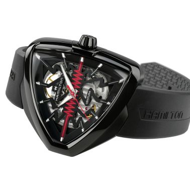 Hamilton Ventura Elvis80 Skeleton automatic watch black PVD dial black rubber strap 42,50 x 44,60 mm