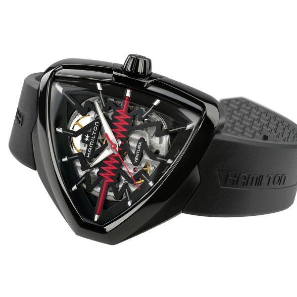 Montre Hamilton Ventura Elvis80 Skeleton automatique bracelet caoutchouc noir 42,50 x 44,60 mm H24535331