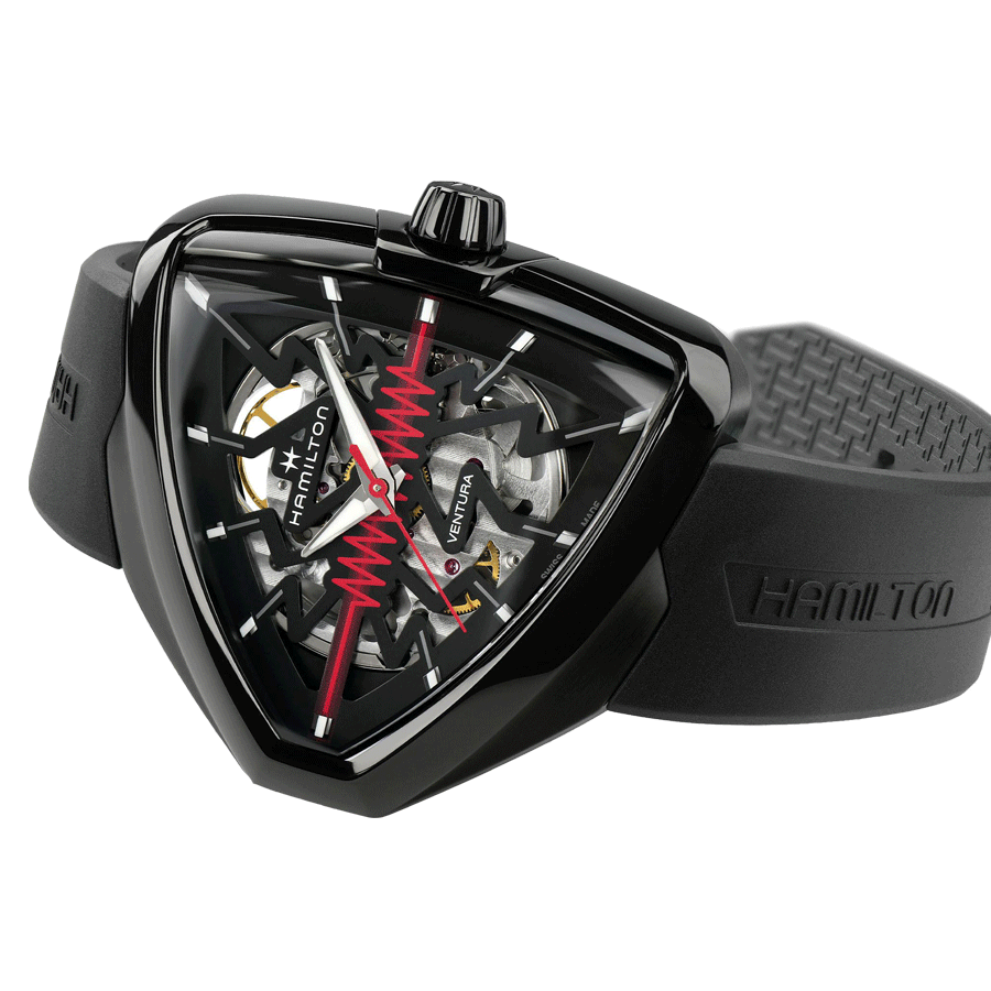 Montre Hamilton Ventura Elvis80 Skeleton automatique bracelet caoutchouc noir 42,50 x 44,60 mm H24535331