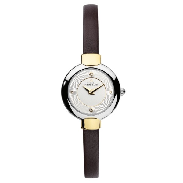 Montre Michel Herbelin Salambo quartz cadran argent texturé bracelet cuir noir 22,5 mm - SOLDAT