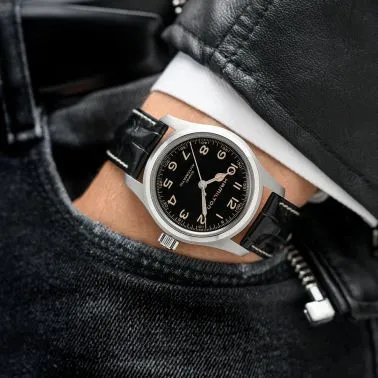 Montre Hamilton Khaki Field Murph automatique cadran noir bracelet cuir noir façon alligator 42 mm H70605731