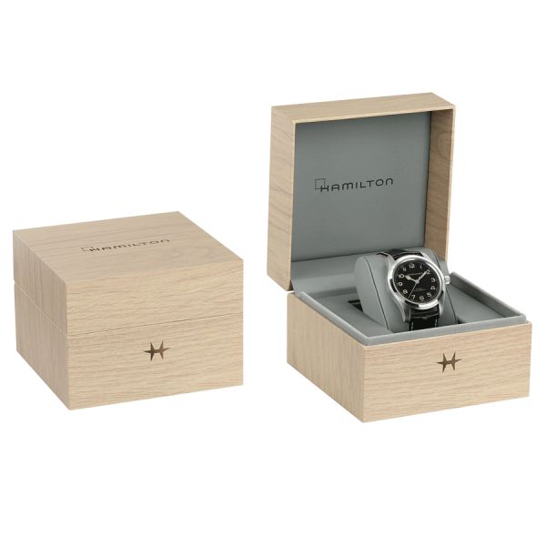 Montre Hamilton Khaki Field Murph automatique cadran noir bracelet cuir noir façon alligator 42 mm
