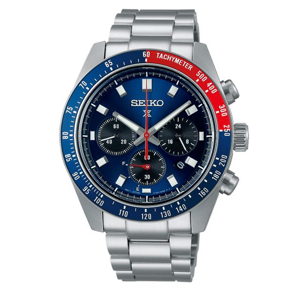 Montre Seiko Prospex SpeedTimer solaire cadran bleu bracelet acier 41,4 mm