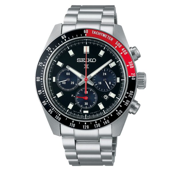 Montre Seiko Prospex SpeedTimer solaire cadran noir bracelet acier 41,4 mm