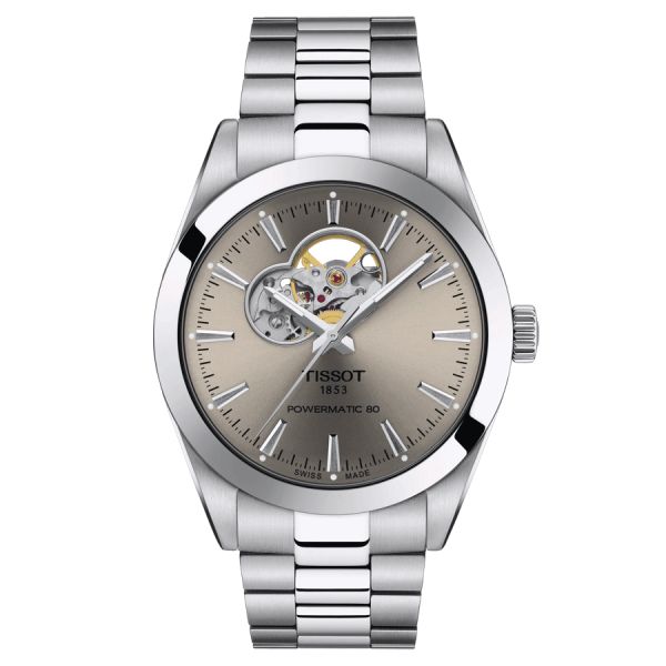 Montre Tissot Gentleman Powermatic 80 Open Heart automatique cadran taupe bracelet acier 40 mm T127.407.11.081.00