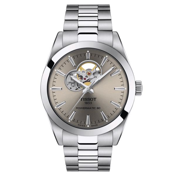 Tissot Gentleman Powermatic 80 Open Heart automatic watch taupe dial steel bracelet 40 mm T127.407.11.081.00