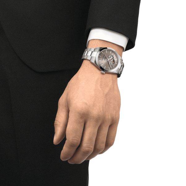 Montre Tissot Gentleman Powermatic 80 Open Heart automatique cadran taupe bracelet acier 40 mm T127.407.11.081.00