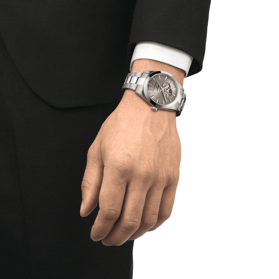 Montre Tissot Gentleman Powermatic 80 Open Heart automatique cadran taupe bracelet acier 40 mm T127.407.11.081.00