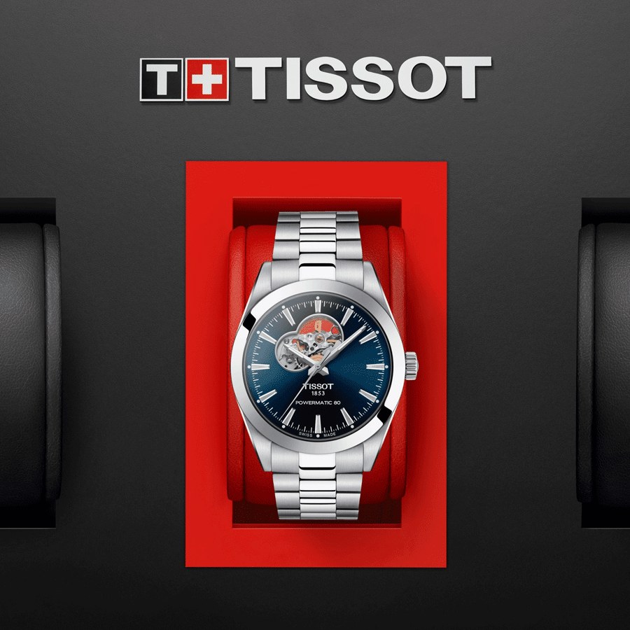 Tissot Gentleman Powermatic 80 Open Heart automatic watch blue dial steel bracelet 40 mmc T127.407.11.041.01
